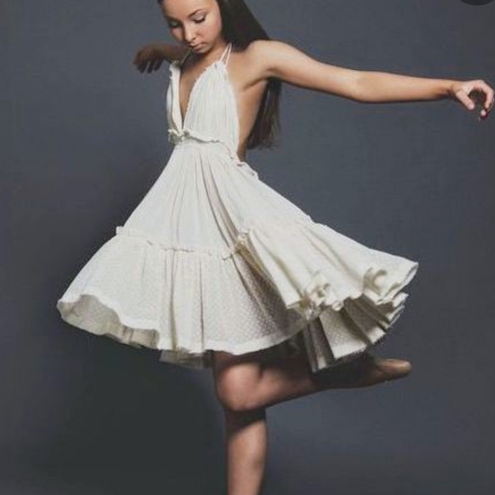 New Backless Halter Swiss Dot High Low Mini Dress - Picture 2 of 15